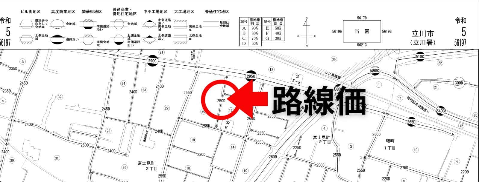 令和5年の東京都立川市の路線価